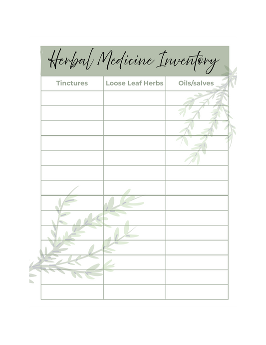 Herbal Medicine Inventory - Digital Download
